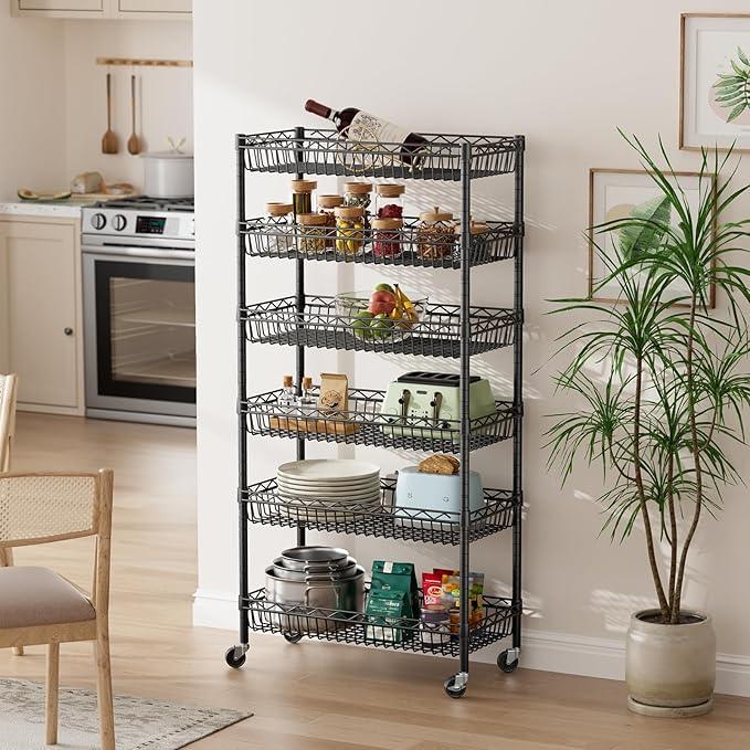 SINGAYE Shelf Closet Wire Shelving：Adjustable Metal Unit for Laundry Room Organization Bathroom Kitchen Home Storage with Wheels Pantry Rack Shelves - ModernBath