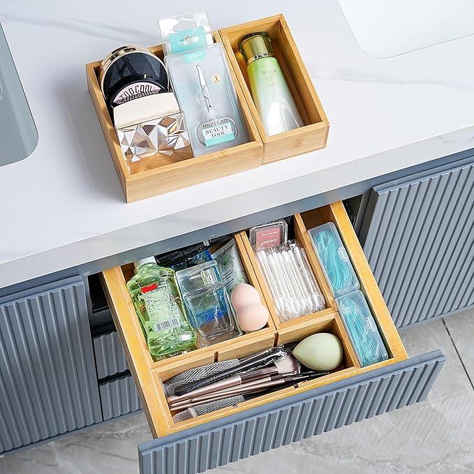 Fabsome Drawer Organizer, Set of 9 Bamboo Wood Kitchen Makeup Desk Junk Tea Drawer Storage Boxes Bins for Cutlery Silverware Utensils Flatware, Small Wooden Container Tray for Bathroom, Office - ModernBath