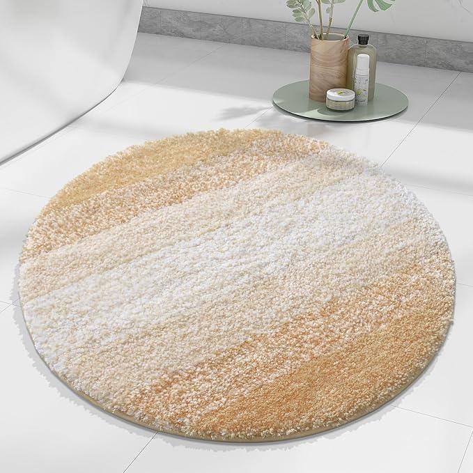 Arotive Microfiber Bathroom Rugs, Shaggy Soft and Absorbent Bath Rug, Non-Slip, Thick Plush Machine Washable Dry Bath Mats for Bathroom, Tub and Shower, 24x24, Beige, Round - ModernBath
