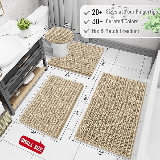 Arotive Luxury Chenille Bathroom Rug Mat, Extra Soft Thick Absorbent Shaggy Bath Rugs, Non-Slip Machine Wash Dry, Plush Bath Mats for Bathroom, Shower and Tub, 47x17, Beige - ModernBath