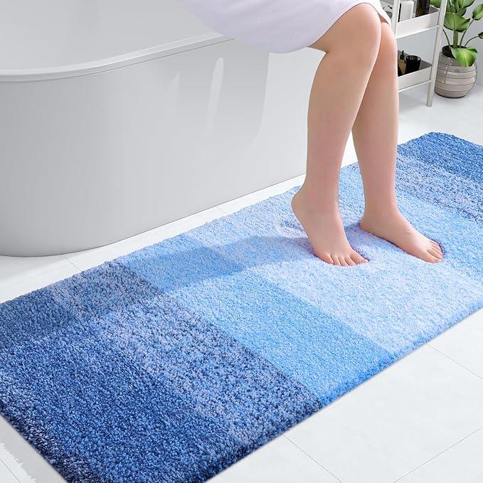 OLANLY Bathroom Runner Rugs 59x24, Extra Soft Absorbent Microfiber Bath Rugs, Rubber Backing, Quick Dry, Washable Bath Mats for Bathroom Floor, Tub and Shower, Home Decor Accessories, Light Royal Blue - ModernBath