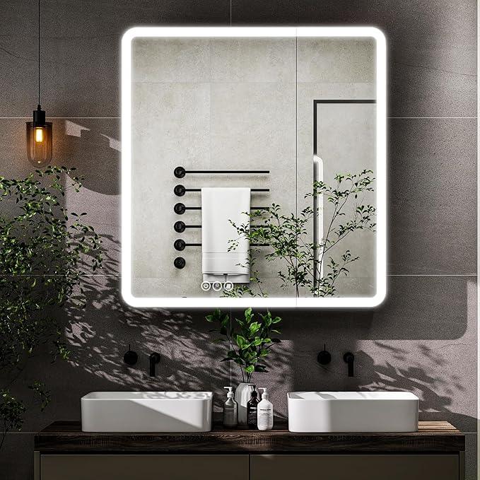 LED Bathroom Medicine Cabinet with Mirror, 30 Inch x 32 Inch Bathroom Mirror Cabinet with Door & Adjustable Shelves, Surface Mount or Recess Installation - ModernBath