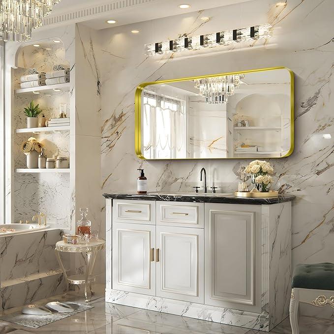 FORBATH 24x48 Inch Bathroom Mirror, Brushed Gold Deep Frame Narrow Wall Mirror with Rounded Corners, Anti-Rust Tempered Glass for Modern Farmhouse Vanity (Horizontal/Vertical) - ModernBath
