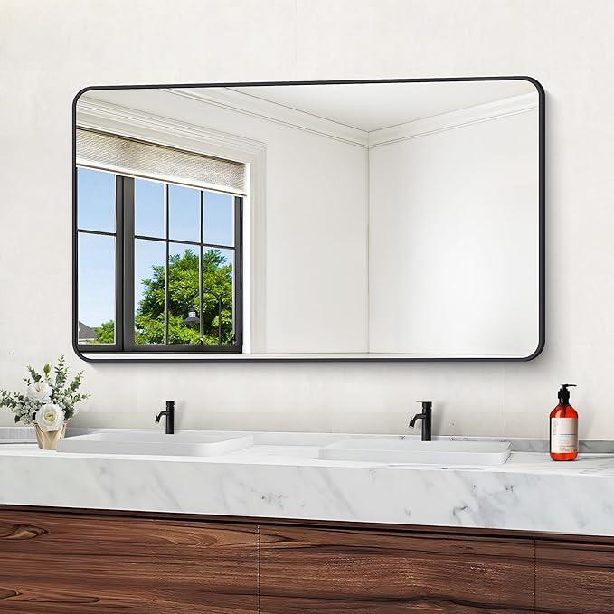 DESBING 60" x 36"Bathroom Mirror, Matte Black Wall Mirror with Metal Frame, Decorative Rectangular Vanity Mirror for Bedroom Bathroom Living Room Entryway (Horizontal/Vertical) - ModernBath