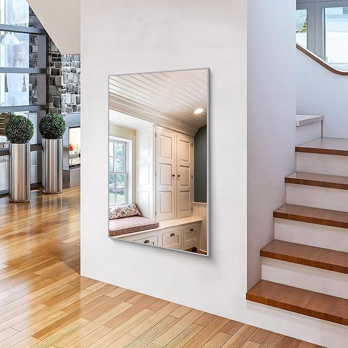 COFENY 36x55 inch Bathroom Mirror, Silver Rectangle Mirror with Thin Metal Frame, Large Rectangular Wall Mirrors for Bathroom, Living Room, Big Mirror Hang Horizontal/Vertical - ModernBath