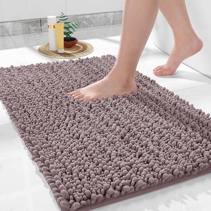 Yimobra Bathroom Rugs Non Slip Washable 32x20 Inch - Ultra Soft Absorbent Chenille Bath Mat, Quick Dry Shaggy Floor Carpet for Tub Shower, Mauve Home Decor Accessories - ModernBath