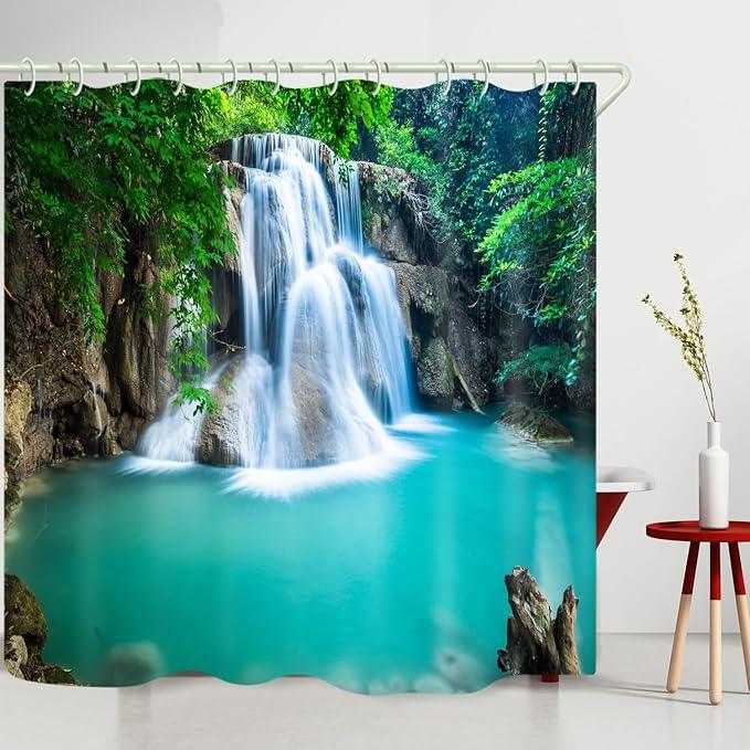 LYFANS Bathroom Uses Waterfall 3D Shower Curtain, Deluxe Bathtub Waterproof Shower Curtains, Bright Fabric Shower Curtains, Size (72x79 inches) - ModernBath