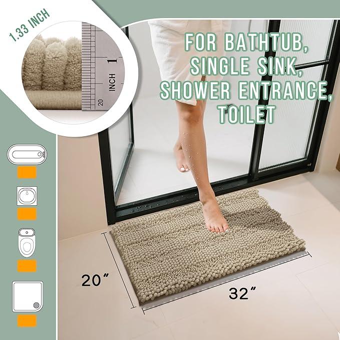 Yimobra Bathroom Rug Mat 32 x 20, Non Slip and Super Absorbent Bath Mat,Machine Washable Quick Dry,Ultra Plush Chenille Shower Rugs for Bathroom Floor Sink Tub and Shower Outside,Camel - ModernBath