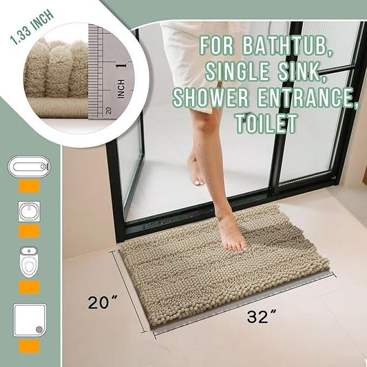 Yimobra Bathroom Rug Mat 32 x 20, Non Slip and Super Absorbent Bath Mat,Machine Washable Quick Dry,Ultra Plush Chenille Shower Rugs for Bathroom Floor Sink Tub and Shower Outside,Camel - ModernBath