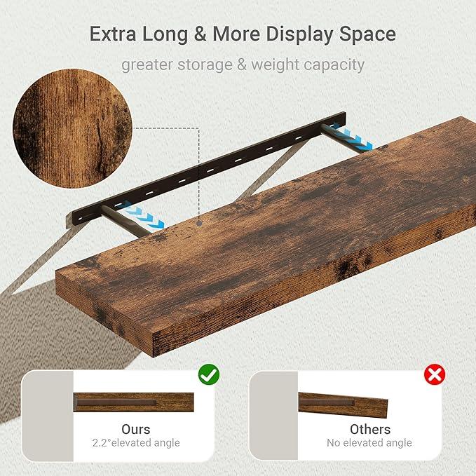 Vivelove 10 inches Deep Floating Shelves 36 inch Long, Sing Shelves for Wall Heavy Duty for Bedroom, Bathroom, Living Room, Kitchen, Office, Farmhouse Shelf Home Decor, Set of 1, Rustic Brown - ModernBath