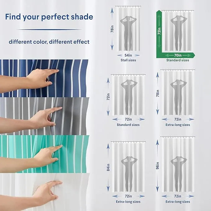 CLOROX Shower Curtain Liner, Premium Striped Medium-Weight Durable Waterproof 6g PEVA for Bathroom with Weighted Magnets, Printed Standard Size 72" x 72", Navy - ModernBath