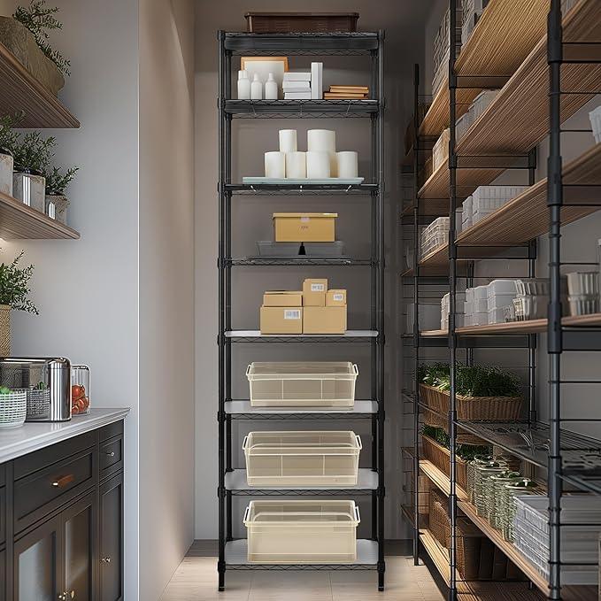 Finnhomy 8-Tier Wire Shelving Unit Adjustable Steel Wire Rack Shelving, 80.7 Inches Height 8 Shelves Metal Storage Rack, Pantry Shelves for Storage with PE mat, NSF Certified, Black - ModernBath