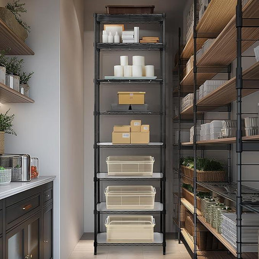 Finnhomy 8-Tier Wire Shelving Unit Adjustable Steel Wire Rack Shelving, 80.7 Inches Height 8 Shelves Metal Storage Rack, Pantry Shelves for Storage with PE mat, NSF Certified, Black - ModernBath