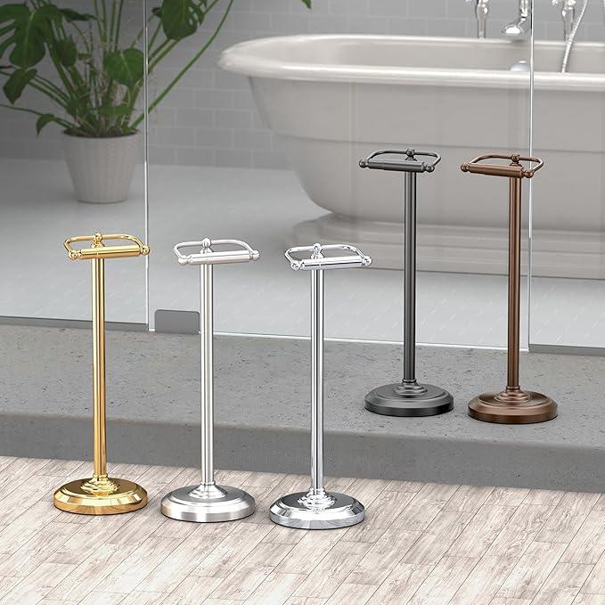 Gatco 1436MX, Freestanding Toilet Paper Holder, 22” H, Matte Black/Floor Standing Weighted Base Toilet Paper Holder Stand - ModernBath