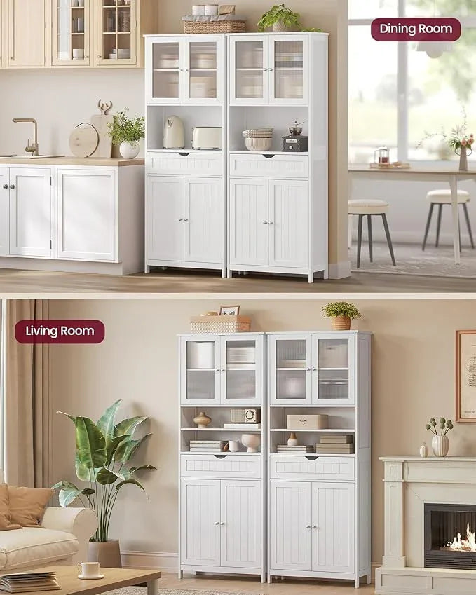 VASAGLE Storage Cabinet, Freestanding Storage Unit with Adjustable Shelves, Drawer, Open Compartments, for Bathroom, Living Room, Kitchen, Cloud White UBBC768WH01S - ModernBath