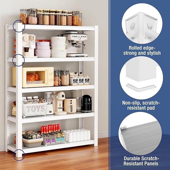 WORKPRO 3000lbs 5-Tier Shelving Unit, 72" H Adjustable Storage Shelves, Boltless Garage Shelving Unit for Garage, Kitchen, Durable Scratch-Resistant Panels, White - ModernBath