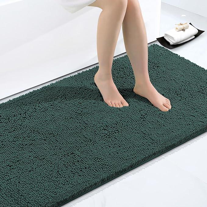 Smiry Luxury Chenille Bathroom Rugs 48x32, Extra Soft and Absorbent Shaggy Bath Mat, Machine Washable, Non-Slip Plush Carpet Runner for Tub, Shower, and Floor, Home Decor Accessories, Green - ModernBath