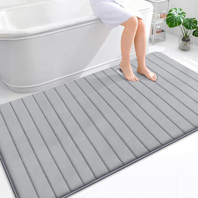 OLANLY Memory Foam Bath Mat 70x46, Super Soft Absorbent Bathroom Rugs, Quick Dry, Machine Washable Shower Floor Rugs, Bathmat Carpet, Bathroom Home Decor Accessories, Grey - ModernBath
