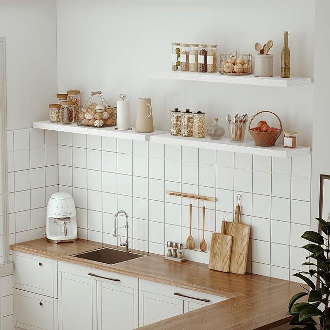 Vivelove Single Floating Shelves 48 Inches, 48 x 10 inch Deep x 1.8 in Thick, Long Wall Shelves Heavy Duty 80 lbs for Bedroom, Living Room, Kitchen, Office, Modern Shelf Book Home Decor, White - ModernBath