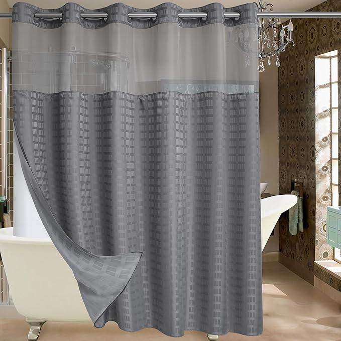 Conbo Mio Extra Wide No Hook Shower Curtain with Snap in Liner Set, 108" x 74" Hotel Luxury Grey Shower Curtains for Bathroom with See Through Top Window, Waterproof, Washable 108W x 74H - ModernBath