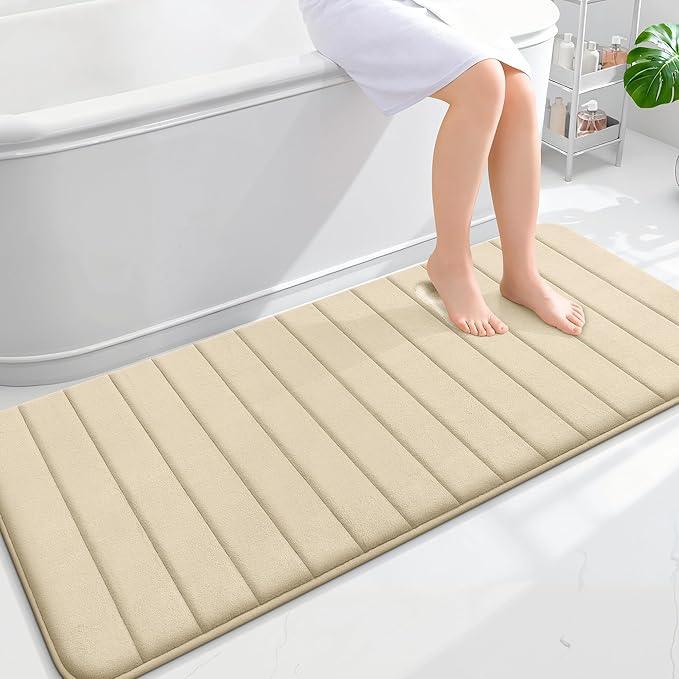 OLANLY Memory Foam Long Bathroom Rugs Runner 59x24, Super Soft Absorbent Bath Mat, Quick Dry, Machine Washable Shower Floor Rugs, Bathmat Carpet, Bathroom Home Decor Accessories, Beige - ModernBath