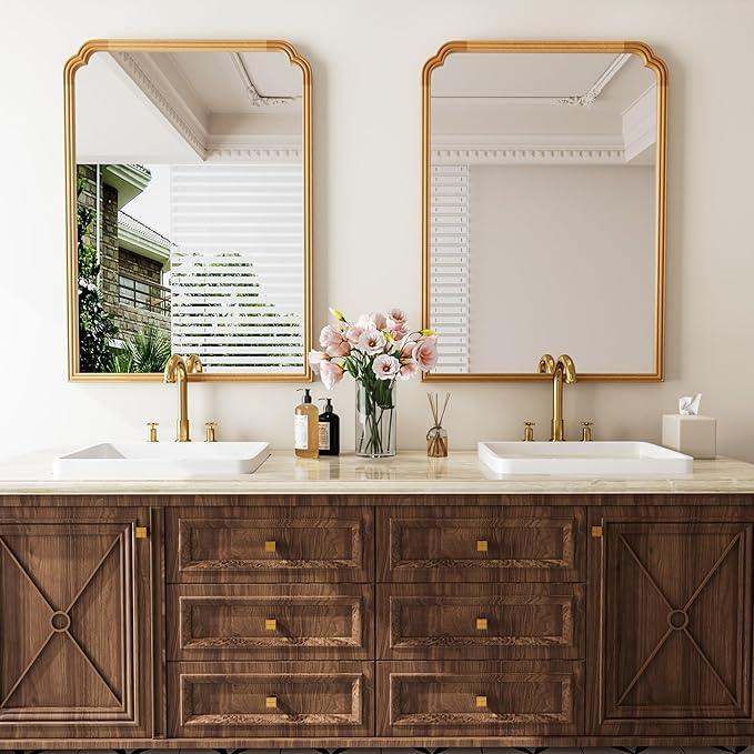 Ferytange 30" x 40" Wood Bathroom Mirror for Over Sink, Rustic Rounded Corner Vanity Mirror for Entryway, Living Room or Bedroom Home Decorative [Natural Color] - ModernBath