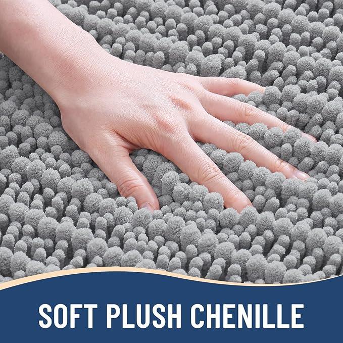 Arotive Luxury Chenille Bathroom Rug Mat, Extra Soft Thick Absorbent Shaggy Bath Rugs, Non-Slip Machine Wash Dry, Plush Bath Mats for Bathroom, Shower and Tub, 24x16, Light Grey - ModernBath