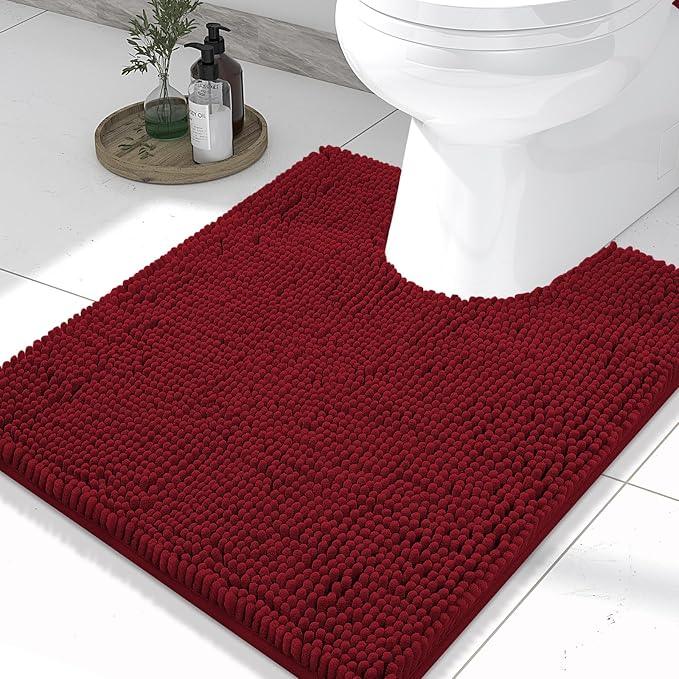 Smiry Luxury Chenille Toilet Rugs U-Shaped 24x20, Soft Absorbent Non-Slip Contour Bathroom Rugs for Toilet, Machine Washable Contoured Bath Mats, Red - ModernBath
