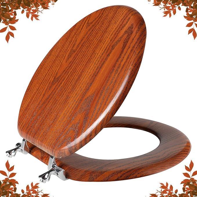 Round Toilet Seat Molded Wood Toilet Seat with Zinc Alloy Hinges, Easy to Install also Easy to Clean, Anti-pinch Wooden Toilet Seat by Angol Shiold (Round, Brownish Yellow) - ModernBath