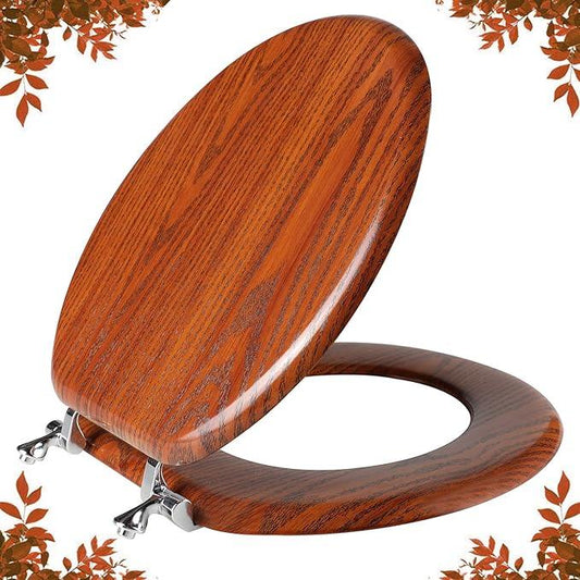 Round Toilet Seat Molded Wood Toilet Seat with Zinc Alloy Hinges, Easy to Install also Easy to Clean, Anti-pinch Wooden Toilet Seat by Angol Shiold (Round, Brownish Yellow) - ModernBath