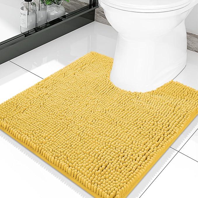 Smiry Luxury Chenille Toilet Rugs U-Shaped 20x20, Soft Absorbent Non-Slip Contour Bathroom Rugs for Toilet, Machine Washable Contoured Bath Mats, Yellow - ModernBath
