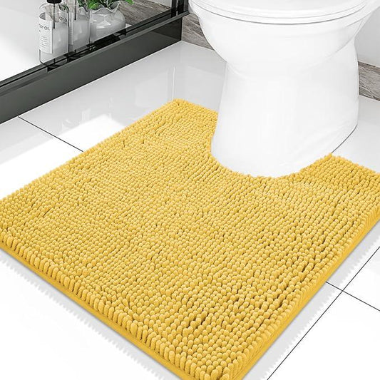 Smiry Luxury Chenille Toilet Rugs U-Shaped 20x20, Soft Absorbent Non-Slip Contour Bathroom Rugs for Toilet, Machine Washable Contoured Bath Mats, Yellow - ModernBath