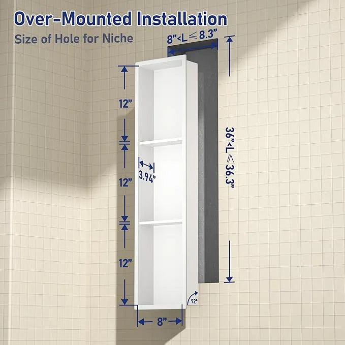Stainless Steel Shower Niche 36" X 8" White No Tile Needed Niche Shower with 3-Tiers Shelf for Bathroom Storage Recessed Wall Niches Bathroom Shelf Over Mount Installation - ModernBath