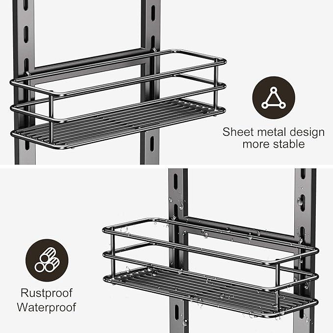 Orimade 4 Tier Adjustable Anti-slip Shower Caddy over Shower Head,Rustproof Bathroom Hanging shower Organizer with 4 Hooks for Razor,No Drilling Shower shelves Storage Rack,Grey - ModernBath