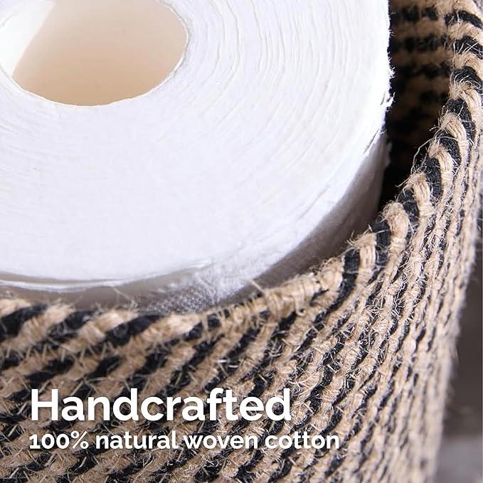Toilet Paper Holder, Boho Decor Toilet Paper Storage Stand for Bathroom,Cotton Handmade Woven Paper Basket for Mega Roll,3 Rolls of Toilet Tissue Storage (Black) - ModernBath