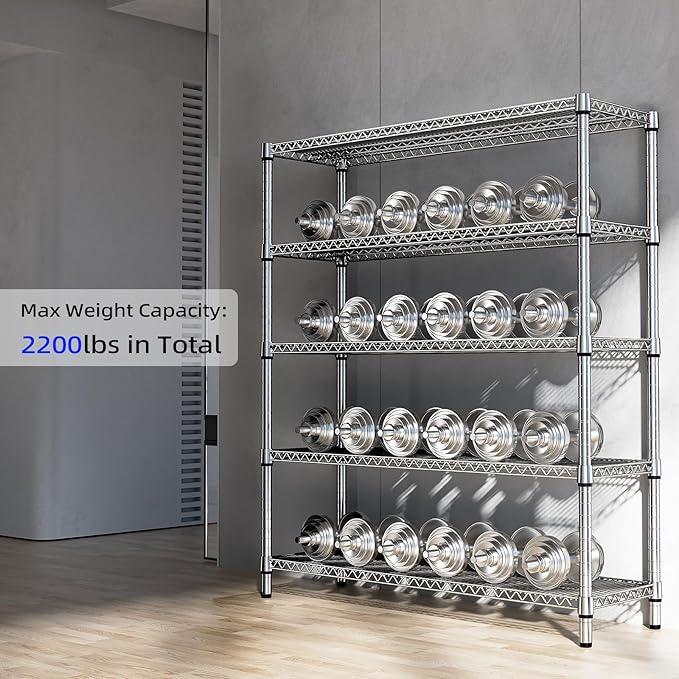 2200 Lbs 5 Tier Storage Rack Metal Wire Shelving Unit, Storage Standing Shelf Organizer for Laundry Bathroom Kitchen Pantry Closet Garage, Chrome 17.7" D x 59.1" W x 70.4" H - ModernBath