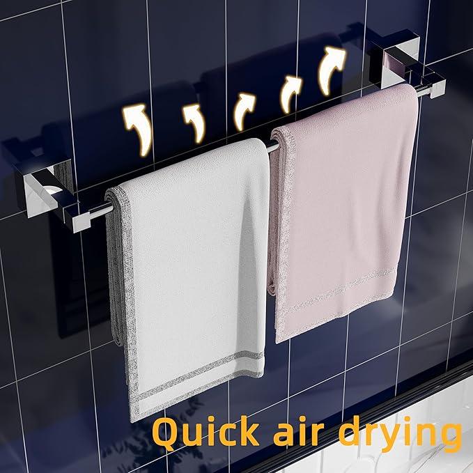 RUACQ 3 Pieces Bathroom Hardware Set, SUS 304 Stainless Steel Toilet Paper Holder, Towel Ring, 18-inch Towel Bar Set, Wall Mounted, Heavy Duty(Chrome) - ModernBath