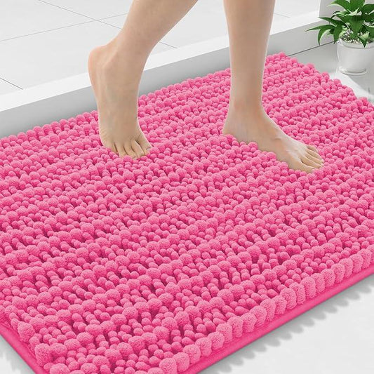 Smiry Bathroom Rugs Mat 36x24, Extra Soft Absorbent Chenille Bath Rugs, Non Slip Rubber Backing Machine Washable Quick Dry Bath Mats for Bathroom Floor, Tub, Shower, Home Decor Accessories, Hot Pink - ModernBath