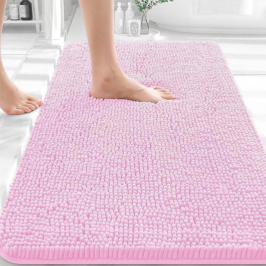 OLANLY Bathroom Rugs 36x24, Extra Soft Absorbent Chenille Bath Rugs, Rubber Backing Quick Dry, Machine Washable Bath Mats for Bathroom Floor, Tub and Shower, Home Decor Accessories, Pink - ModernBath