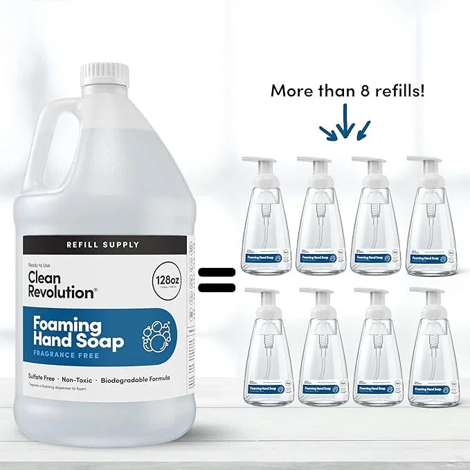 Clean Revolution Foaming Hand Soap Refill Supply Container, Ready to Use Formula, Gluten Free, Unscented and Fragrance Free, 128 Fl. Oz, 4 Pack - ModernBath