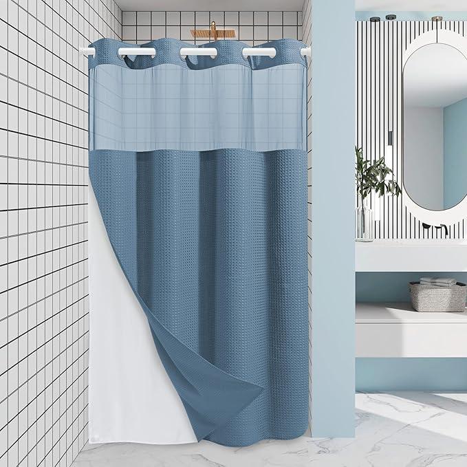 EUTXL Moonlight Blue Stall No Hook Shower Curtain with Snap in Liner,230GSM Waffle Weave Shower Curtains for Bathroom,54W x 80H - ModernBath