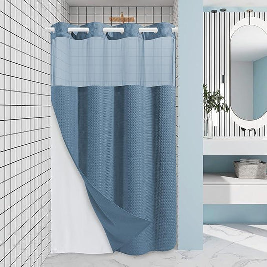 EUTXL Moonlight Blue Stall No Hook Shower Curtain with Snap in Liner,230GSM Waffle Weave Shower Curtains for Bathroom,54W x 80H - ModernBath