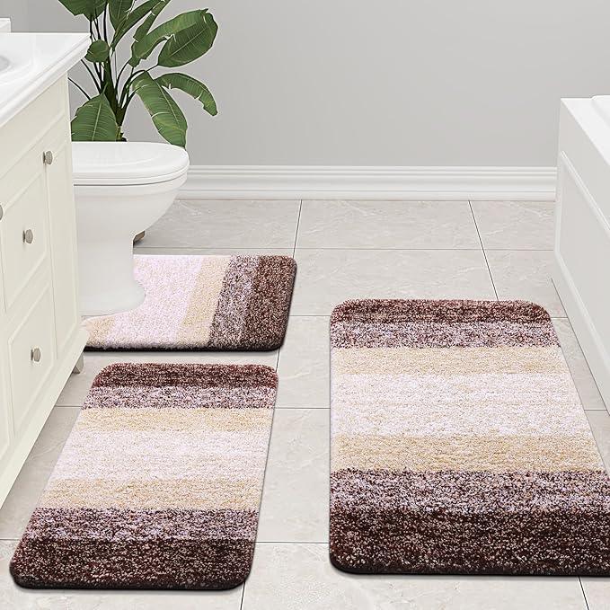 Arotive Microfiber Bathroom Rugs, Shaggy Soft and Absorbent Bath Rug, Non-Slip, Thick Plush Machine Washable Dry Bath Mats for Bathroom, Tub and Shower, 47x20, Brown, Rectangular - ModernBath