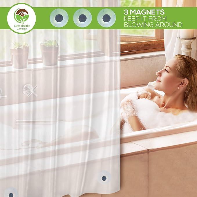 Premium PEVA Frost Shower Curtain Liner with Magnets & Suction Cups 96 x 71 in. Long - ModernBath