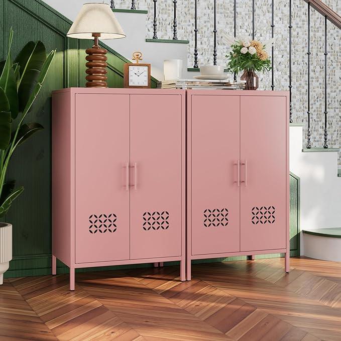 42" H Metal Pantry Cabinet, Kitchen Pantry Storage Cabinets with 2 Shelves, for Home Office Bathroom, Required Assembly, Light Pink - ModernBath
