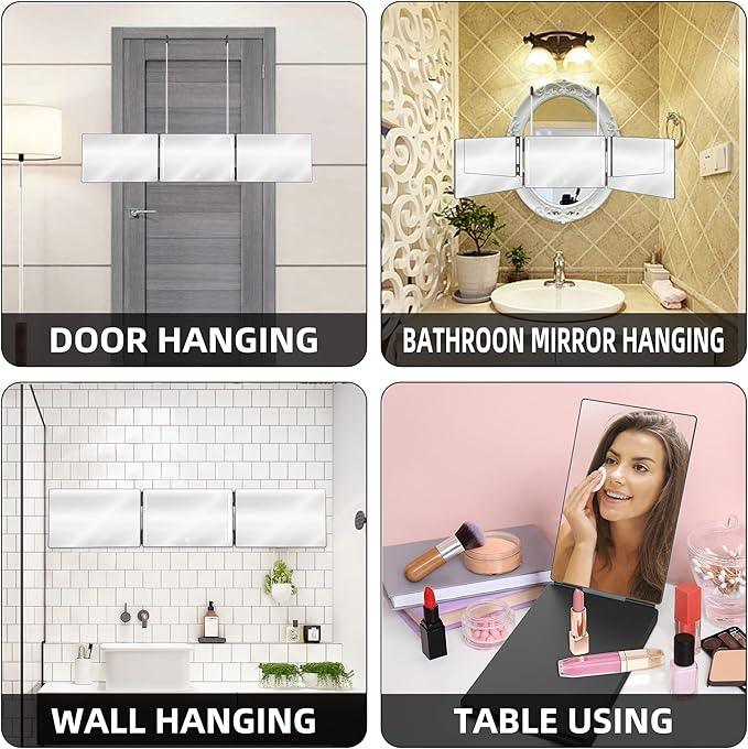 GLDDAO Three Way Mirror for Braiding Hair LED Lighted Trifold 360 Mirror for Women for Braiding Haircuts for Men Self Cut Shaving Barber Hair Cutting Tools - ModernBath