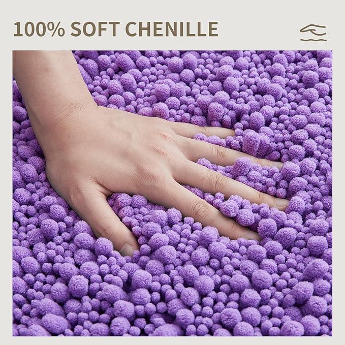 Ruggnovea Chenille Bathroom Rugs Non Slip Washable 36x24, Extra Thick Soft Absorbent Chenille Bath Mat, Non-Slip Barrier Backing, Quick Dry Machine Washable Bath Mats Tub, Shower,Floor/Sink,Purple - ModernBath