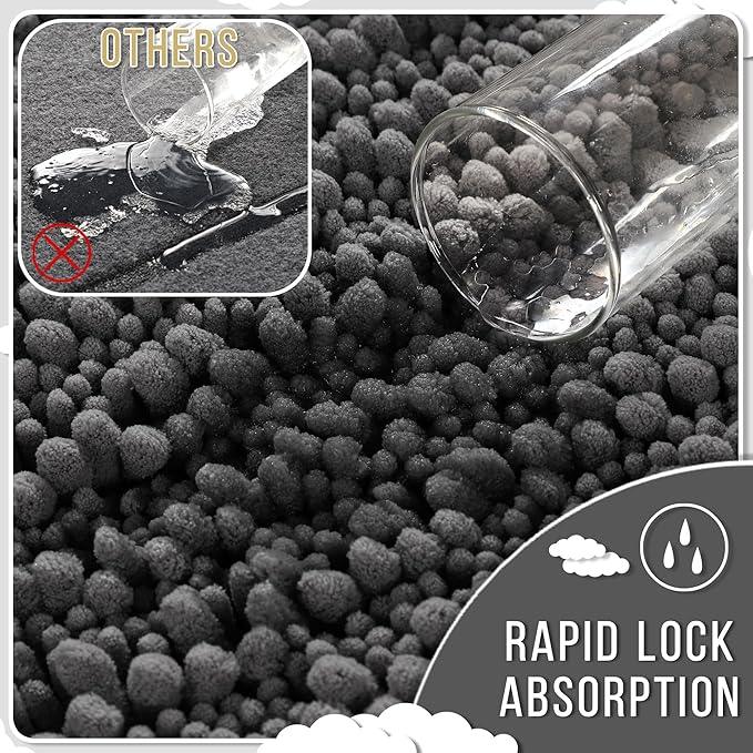 Yimobra Bathroom Runner Rug 60x24 Inch - Extra Long Non Slip Chenille Bath Mat, Soft & Absorbent, Machine Washable Shaggy Hallway Carpet for Vanity Tub Shower, Dark Gray Home Decor Accessories - ModernBath