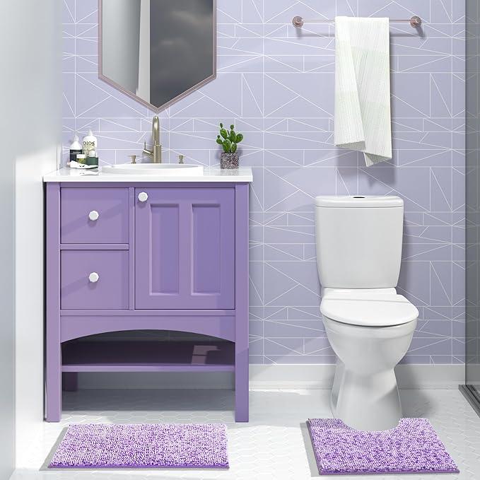 Yimobra Chenille Bathroom Rugs, 28x17.5, Extra Soft Bath Mats for Bathroom Non Slip, Fluffy Plush Luxury Shower Mat Outside, Water Absorbent, Machine Washable, Purple & Lavender - ModernBath