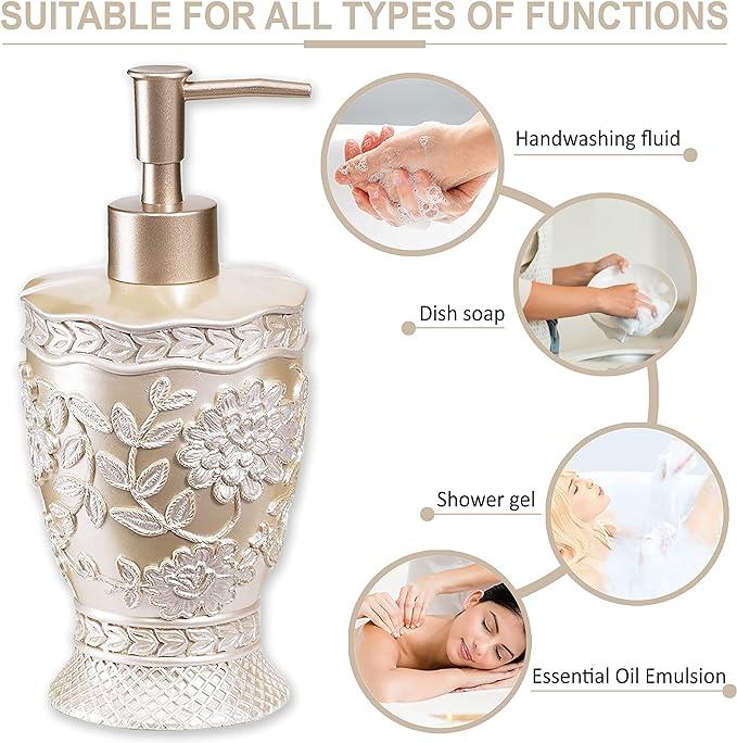 Zahari Home 4pc Rose Vine Bathroom Accessories Sets Lotion Pump, Tumbler, Tooth Brush Holder and Soap Dish Unique Design Beige Bathroom Set - ModernBath